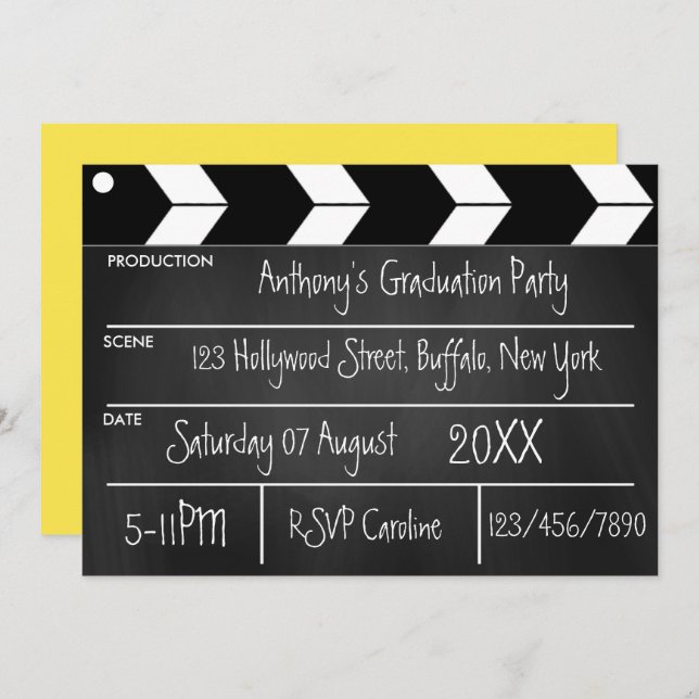 Hollywood Movie Graduation Party Chalkboard Invit Einladung (Vorne/Hinten)