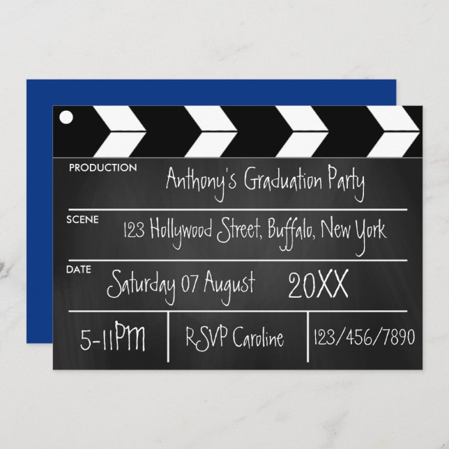 Hollywood Movie Graduation Party Chalkboard Invit Einladung (Vorne/Hinten)