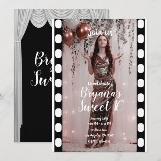 Hollywood Movie Schwarz-weiß Curtains Sweet 16 Einladung