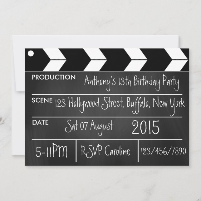 Hollywood Movie Theme Party Chalkboard Einladung (Vorderseite)