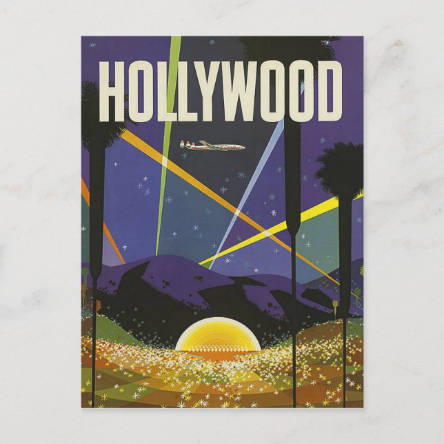 Hollywood, Nachtlichter, Vintag Postkarte (Vorderseite)