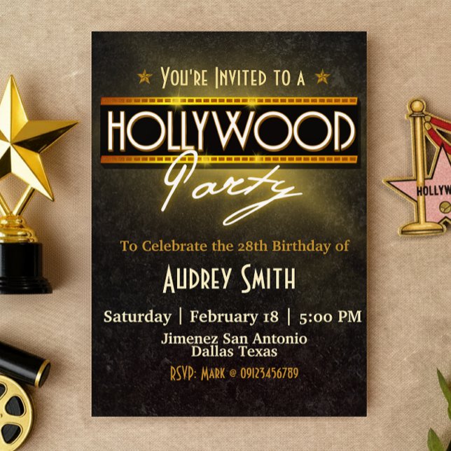 Hollywood-Party Einladung (Hollywood Party Invitation Canva Template)