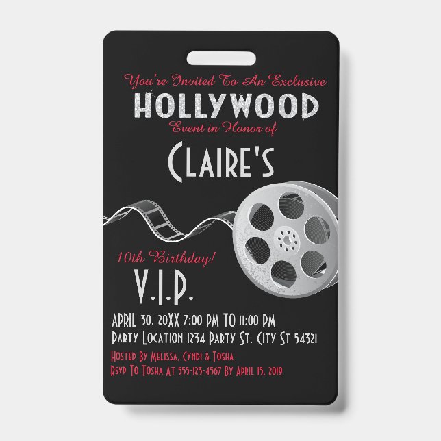 Hollywood-Party Einladung Ausweis (Vorderseite)