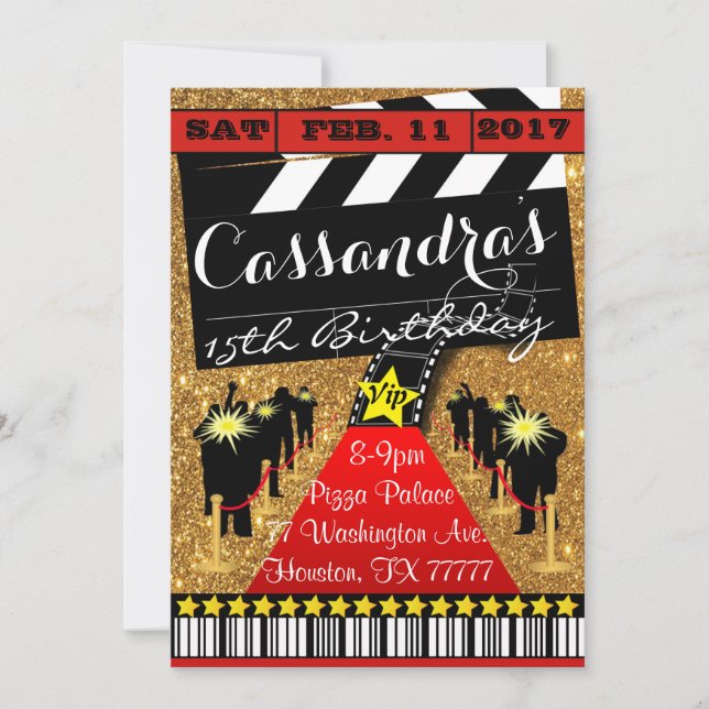 Hollywood Party, Hollywood Geburtstag Einladung (Vorderseite)