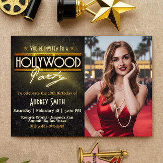 Hollywood-Party mit Bild-Geburtstagseinladung Einladung