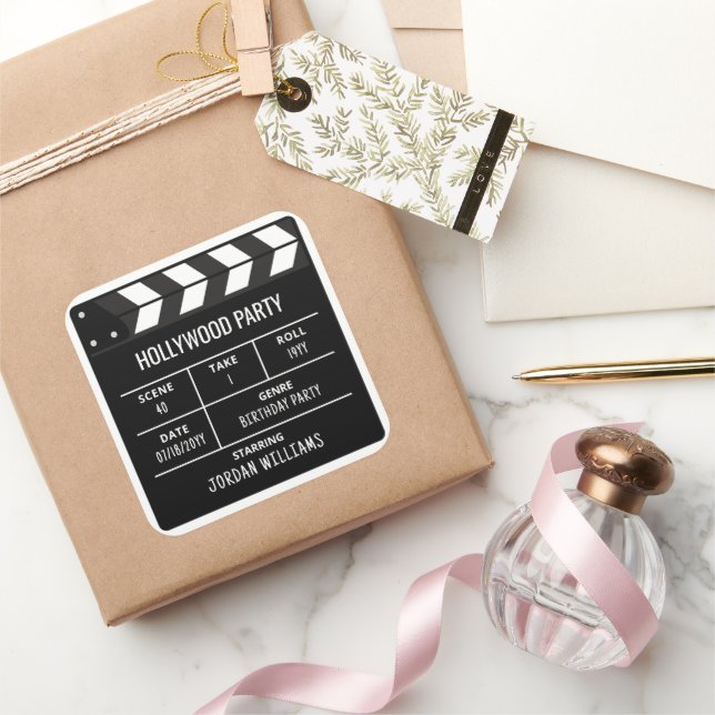 Hollywood Party Stickers, Custom Birthday Quadratischer Aufkleber (Schenken)