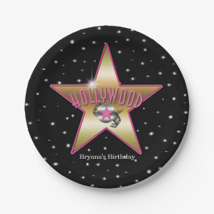 Hollywood Pink & Gold Star Black Birthday Party Pappteller