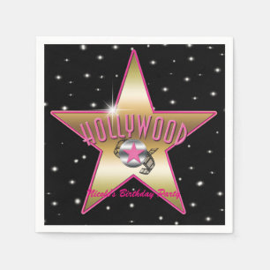 Hollywood Pink & Gold Star Schwarze Geburtstagsfei Serviette