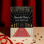 Hollywood Red Carpet Bat Mitzvah Einladung<br><div class="desc">Chic Hollywood Theme Fledermaus mitzvah Einladungen sind perfekt für Ihren Augenblick im Rampenlicht! Die Einladungen sind mit einem roten Teppichboden und Samtseil-Design mit Ihrem Namen und Fledermaus Mitzvah Zeremonie und Party Details in weißen Schriften,  überragt mit rot und goldfarben Konfetti.</div>