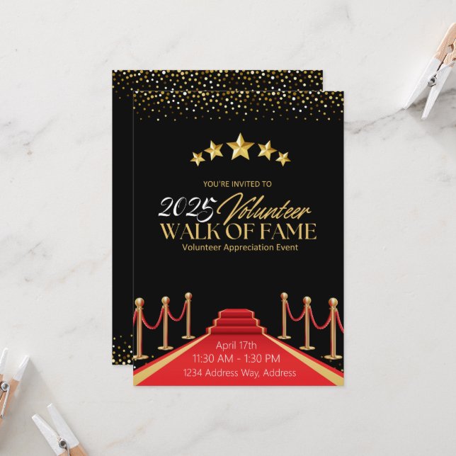 Hollywood Red Carpet Celebrity Volunteer Einladung (Vorderseite/Rückseite Beispiel)