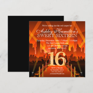 Hollywood Red Carpet City Sweet 16 Birthday Einladung