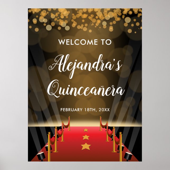 Hollywood Red Carpet Quinceanera Begrüßungszeichen Poster (Vorne)