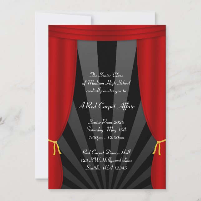 Hollywood Red Curtain Prom formelle Einladungen (Vorderseite)
