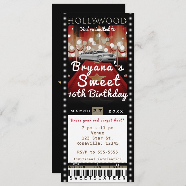 Hollywood Red Tepet VIP Party Ticket Einladung (Vorne/Hinten)