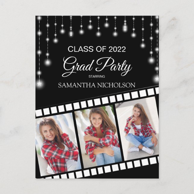 Hollywood Reel 3 Foto Black Silver Abschluss Postkarte (Vorderseite)