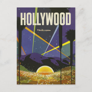 Hollywood, Reflektorlichter bei Nacht, Vintage Postkarte