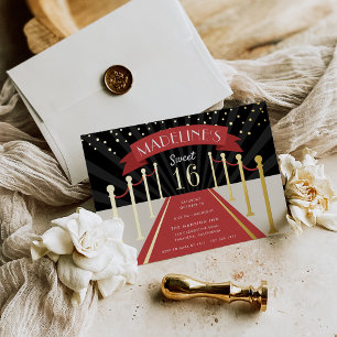 Hollywood Roter-Teppich-Filmthema Sweet 16 Gold Folieneinladung