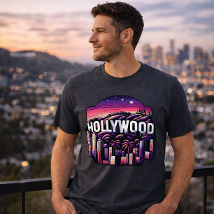 Hollywood Skyline Retro Neon Stadtlandschaft Kun Tri-Blend Shirt
