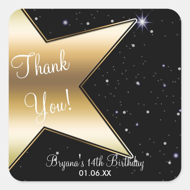 Hollywood Star Gold Black Birthday Party Sticker (Vorderseite)