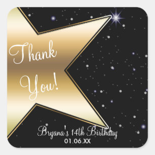 Hollywood Star Gold Black Birthday Party Sticker