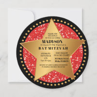 HOLLYWOOD STAR Red Bar Bat Mitzvah Einladung