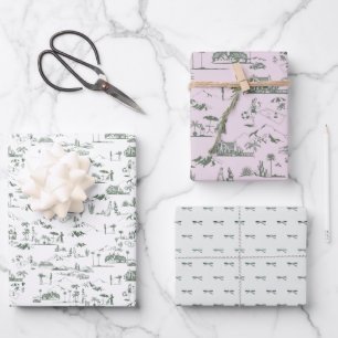 Hollywood Toile Coquette Pink & Green Geschenkpapier Set