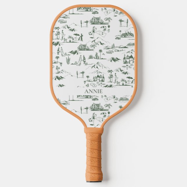 Hollywood Toile de Jouy Green Pickleball Schläger (Vorderseite)