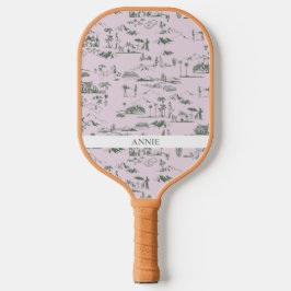 Hollywood Toile de Jouy Pink Green Pickleball Schläger