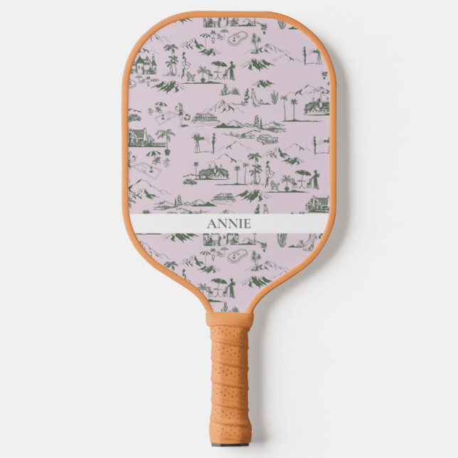 Hollywood Toile de Jouy Pink Green Pickleball Schläger (Vorderseite)