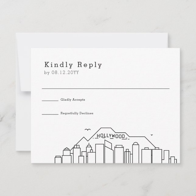 Hollywood Wedding | Stilisierte Skyline-UAWG RSVP Karte (Vorderseite)