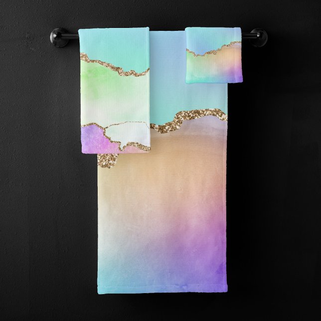 Holo Agate | Imitate Iridescent Pastel Ombre Marmo Badhandtuch Set (Von Creator hochgeladen)