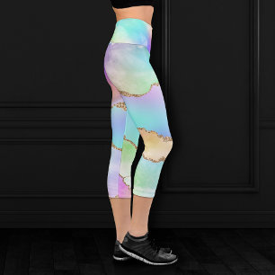 Holo Agate   Imitate Iridescent Pastel Ombre Marmo Capri Leggings