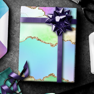 Holo Agate   Imitate Iridescent Pastel Ombre Marmo Geschenkpapier