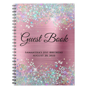 Holo Glitter Pink Folie 21. Geburtstag Gästebuch Notizblock