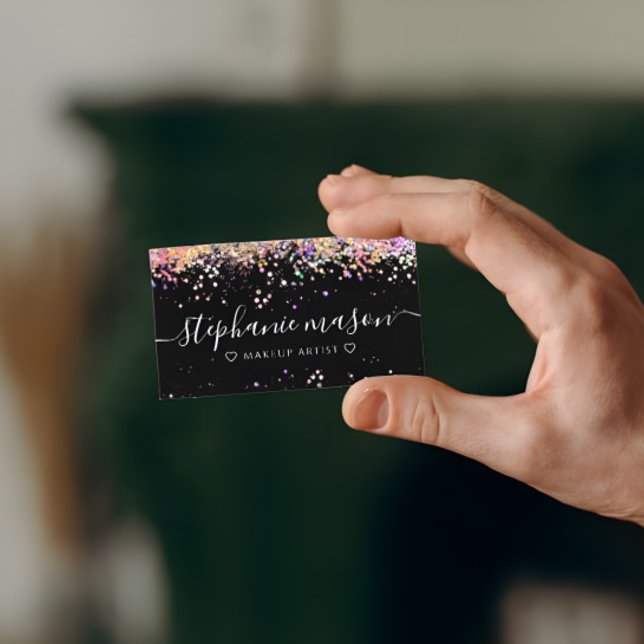 Holo Glitzer Makeup Artist Black Business Card Telefonnummerkarte (Von Creator hochgeladen)