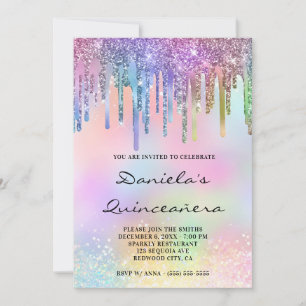 Holo Glitzer Rainbow Tropfens Quinceañera Einladung