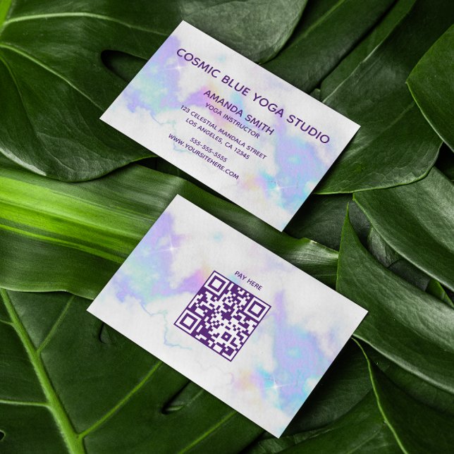 Holo Marble Glam Minimalistischer moderner QR-Code Visitenkarte (Holo Marble Glam Minimalist Modern QR Code Business Card)