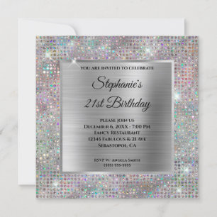 Holo Silver Diamond Studded Foil 21. Geburtstag Einladung