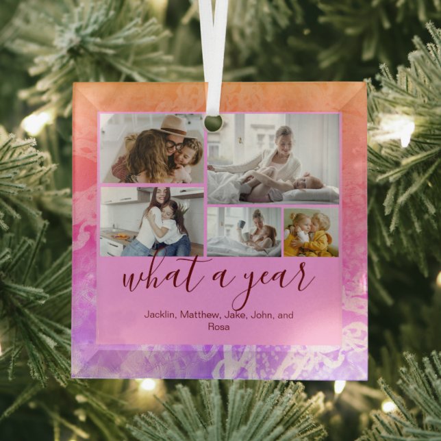 Holografie Custom 5 Fotos Typografie Neujahr Ornament Aus Glas (Insitu)