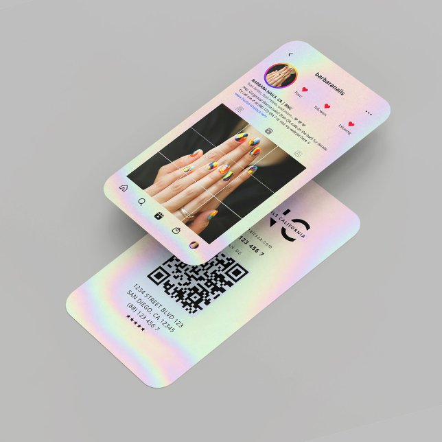 Holografie des modernen Nagelkünstlers Instagram G Visitenkarte (Modern Nail Artist Instagram Grid holographic Business Card
)