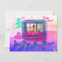 Holografie Glow Glitzer Frame Foto Happy Neujahr Postkarte