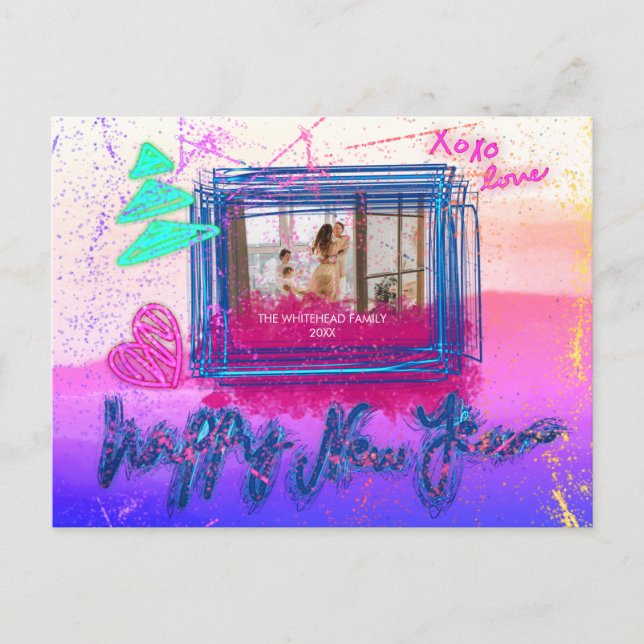 Holografie Glow Glitzer Frame Foto Happy Neujahr Postkarte (Vorderseite)