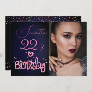 Holografie Pink Lila Navy Blue Foto Geburtstag Einladung