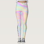 Holografisch farbiger Regenbogen Personalisiert Leggings<br><div class="desc">Holografische irisierende pastellfarbene Regenbogenfarben Leggings mit personalisiertem Namen.</div>