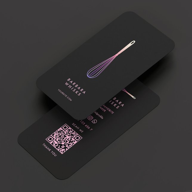 Holografisch Lila rosa Whisky Moderner Bäcker Visitenkarte (Holographic Purple Pink Whisk Modern Baker Business Card
)