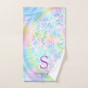 Holografisch Mit Monogramm Pastell Iridescent Rain Handtuch