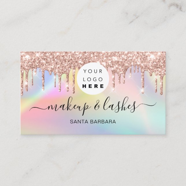 Holografisch Pink Blue Logo QR Lash Makeup Tropfen Visitenkarte (Vorderseite)