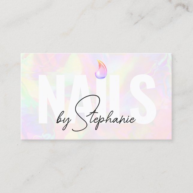 Holografisch-Polnischer Nagelkünstler QR Code Pink Telefonnummerkarte (Vorderseite)