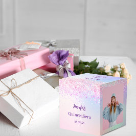 Holografisch rosa lila Foto Quinceanera Geschenkschachtel