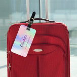 Holografisch rosa lila Monogrammbezeichnung Gepäckanhänger<br><div class="desc">Ein trendiger holografischer Hintergrund in rosa,  lila,  mint grün. Personalisieren und fügen Sie Ihren Vornamen,  Monogramm-Initialen und vollständigen Namen auf der Vorderseite. Fügen Sie Ihre Kontaktinformationen auf der Rückseite ein.</div>